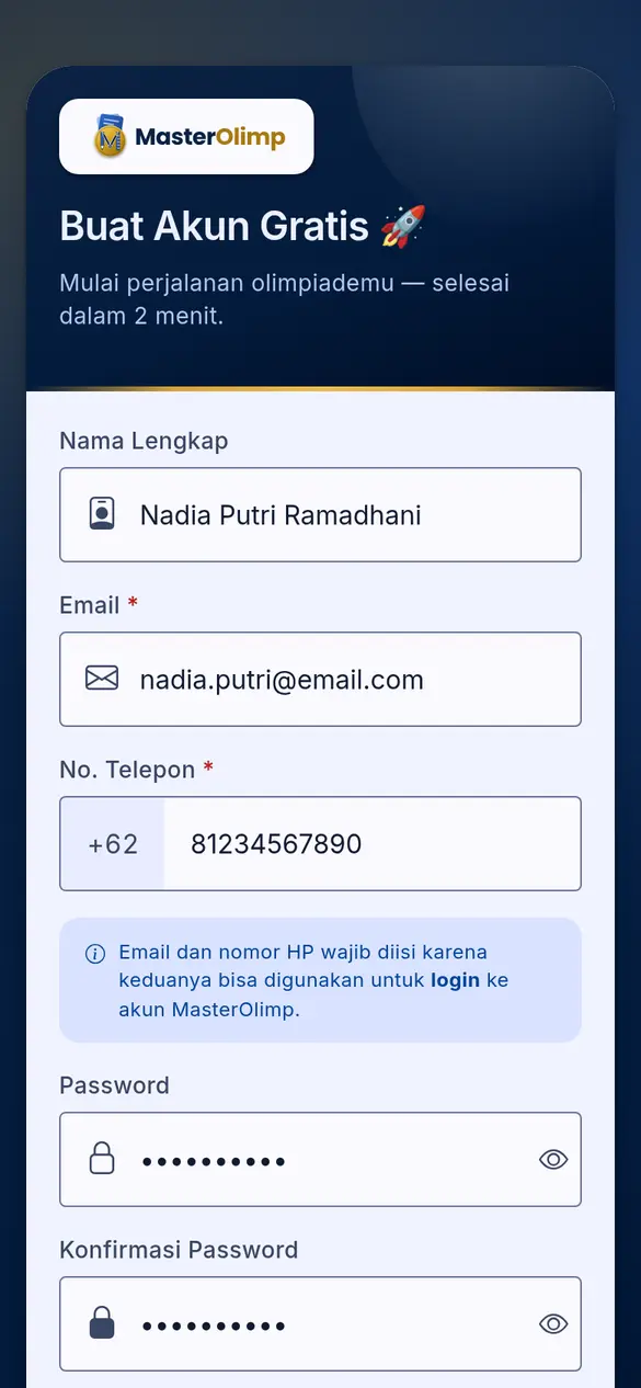 Form Buat Akun Gratis di HP